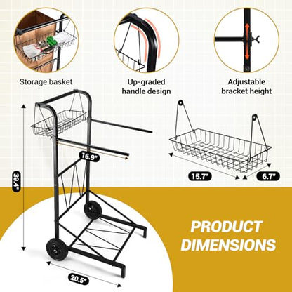 CAROD Upgraded Trash Bag Holder Cart with Storage Basket and Ergonomic Handle, Adjustable Outdoor Leaf Bag Holder from 30-45 Gallon Capacity, Ideal for Yard Clean-Up, Camping, Parties,Leaf Collection