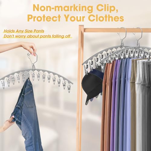 Upgrade Skirt Pants Hangers with Clips, Metal Legging Organizer for Closet with 15 Cilps Holds 60 Leggings/Shorts/Jeans/Skirts Pants Hangers Space Saving Closet Organizers and Storage, Grey 4Pack