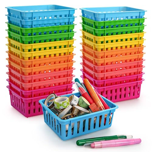 24 Pack Classroom Storage Baskets, Small Plastic B... (Multi-Color | Plastic)