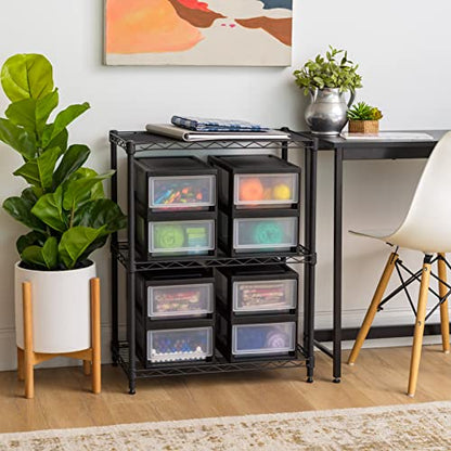 IRIS USA 8-Pack, 6 Qt. Small Stacking Drawer Storage Organizer, Black | Organize craft supplies, accessories, office items, and small essentials around your home with separate storage spaces