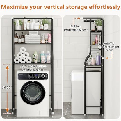 UDEAR 3-Tier Over The Toilet Rack,with Hanging Rod,Tower Shelf,Black | Toilet Towel Rack, Three-layer Iron Plate, Suitable for Bathrooms