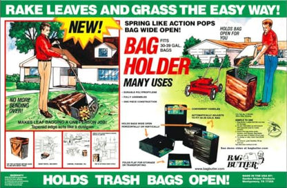 The Original Lawn and Leaf Trash Bag Holder Holds 30-42 Gallon Bags Open For Easy Filling. No Assembly Required. Made in U.S.A.