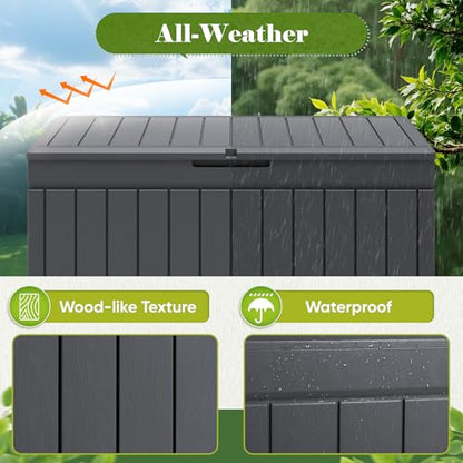 Flamaker Outdoor Storage Box 80 Gallon Resin Waterproof Deck Box | Delivery Box with Wood Texture Large Storage Bin for Patio Cushions, Garden Tools, Pool Gears