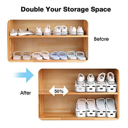 Shoe Slots Organizer, 20 Pack Adjustable Shoe Rack Stacker Storage Space Saver, Double Deck Shoe Rack Holder for Closet Organization (White)