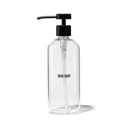 Glass Dish Soap Dispenser Pump for Kitchen Sink | Liquid Dish Soap Refill Bottle | Made with Clear Borosilicate Glass and Black Stainless Steel | 16 Oz Dispenser