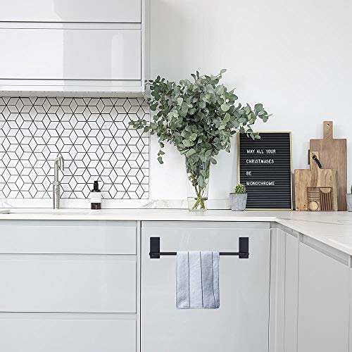 NearMoon Self Adhesive Bathroom Towel Bar- Stainless Steel Bath Wall Shelf Rack Hanging Towel Stick On Sticky Hanger Contemporary Style, NO Drilling (1 Pack, Matte Black, 16-Inch Towel Rack)