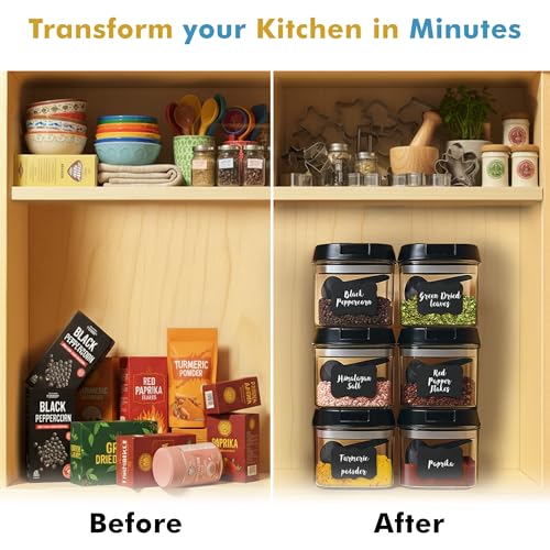 Shazo 6 PC Airtight Food Storage Containers + 6 Spoons Included - BPA Free Plastic Snack & Spice Containers with Easy Lock Lids - Kitchen and Pantry Organization for Herbs Coffee Tea - 0.5L / 2.1 Cup