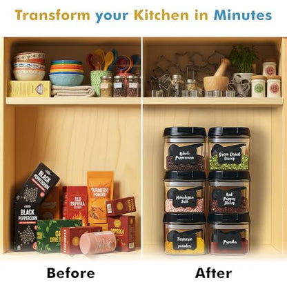 Shazo 6 PC Airtight Food Storage Containers + 6 Spoons Included - BPA Free Plastic Snack & Spice Containers with Easy Lock Lids - Kitchen and Pantry Organization for Herbs Coffee Tea - 0.5L / 2.1 Cup