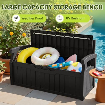 Greesum 80 Gallon Outdoor Storage Bench, Deck Box, Dark Black | Weather-Resistant Patio Furniture Bench for Backyard, Garden, Porch,Seat for Pillows Cushions Patio Accessories