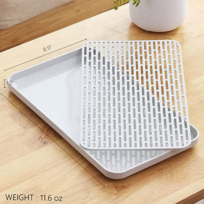Cup Drying Rack & Dish Drying Tray, Drain Board for Small Kitchen Sink, Dish Drain Tray Large Enough for Counter or Coffee Table, Big White Dish Drying Mat