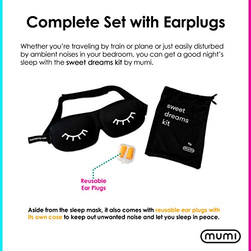 Mumi Sweet Dreams Kit - 3D Memory Foam Sleeping Mask with Adjustable Strap - Blocks Light Effectively - Includes Ear Plugs and Case
