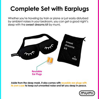 Mumi Sweet Dreams Kit - 3D Memory Foam Sleeping Mask with Adjustable Strap - Blocks Light Effectively - Includes Ear Plugs and Case