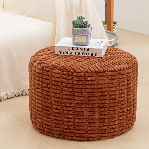 Asuprui Ottoman Foot Rest, Round 20x14 in, Burnt Orange, Leg Rest for Couch | Footstool Ottoman,Stuffed Pouf Ottoman,All-One Foam Filler, Foot Rest,Beanbag Chair,Floor Pouf Storage Solution,Wedding Party
