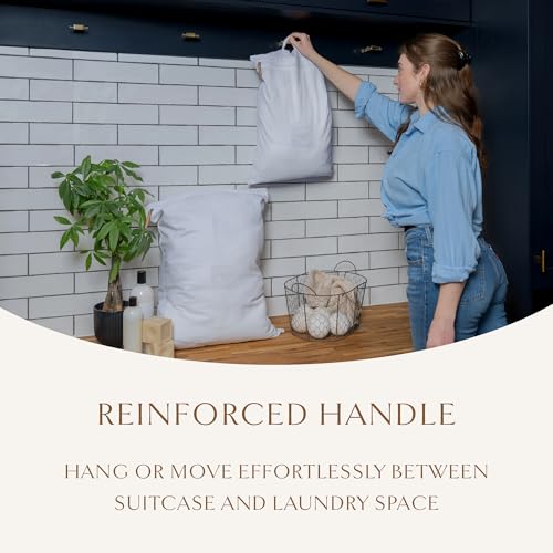 Luxury Organic Cotton Travel Laundry Bags, Small & Large 2 Pack | Dirty Laundry Bag For Travel & Home, Zippered, Internal Pocket, Fits Luggage and Suitcase, Certified Carbon Neutral, White