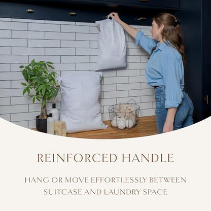 Luxury Organic Cotton Travel Laundry Bags, Small & Large 2 Pack | Dirty Laundry Bag For Travel & Home, Zippered, Internal Pocket, Fits Luggage and Suitcase, Certified Carbon Neutral, White