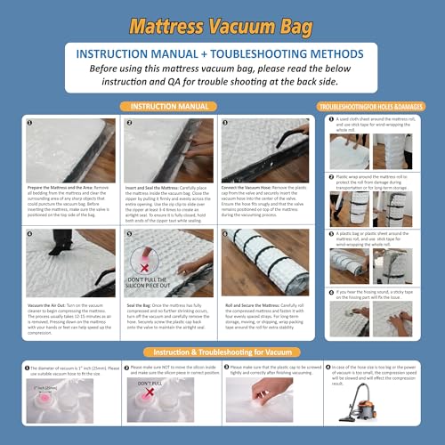Foam Mattress Vacuum Bag with Blue Zipper, Mattress Storage Bag, Straps Included, Queen/Full/Full-XL