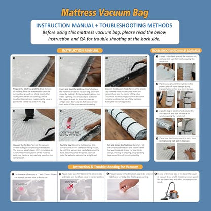 Foam Mattress Vacuum Bag with Blue Zipper, Mattress Storage Bag, Straps Included, Queen/Full/Full-XL