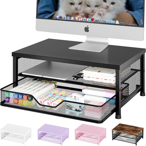Computer Monitor Stand Riser, Desk Organizer with... (Black | Carbon Steel)