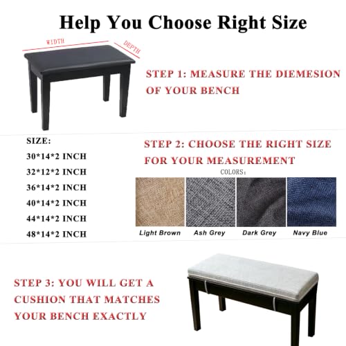 Piano Bench Cushion 32x12 Inch for Indoor with Non Slip Bottom,Light Brown | Bench seat pad with high density foam, removable cover and tie for picnic,kitchen,dining,window,entry way and shoe storage