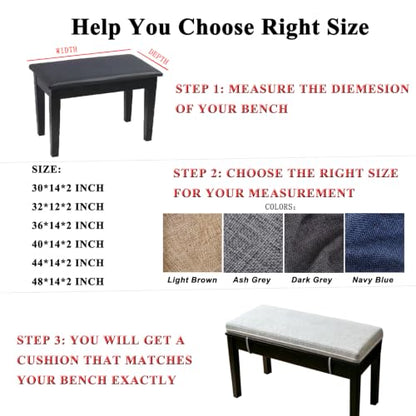 Piano Bench Cushion 32x12 Inch for Indoor with Non Slip Bottom,Light Brown | Bench seat pad with high density foam, removable cover and tie for picnic,kitchen,dining,window,entry way and shoe storage