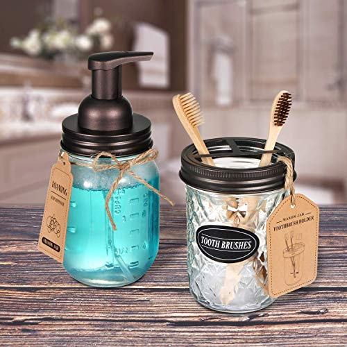 Amolliar Mason Jar Foaming Soap Dispenser, Glass Soap Bottle(Bronze 2 Pack) | Foam Soap Dispenser for Bathroom, Kitchen, Rustic Farmhouse Decor, Refillable Hand Soap Dispenser, Bathroom Accessories Set