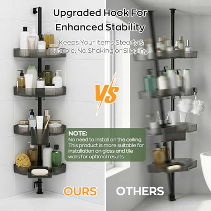 Corner Shower Caddy, Adjustable 4-Tier Rustproof Bathroom Organizer Shelves, 45-75 Inch No-Drill Quick Installation Bathtub Corner Shelf