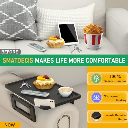 Couch Arm Tray Table Sofa Arm Clip Table, Armrest Tray Table Suitable for Home Drinks/Fast Food/Fruit Etc, Large Size Multi-Function Black