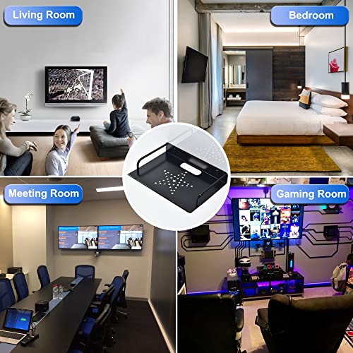 HNVNER Metal Floating Wall Shelf for Router & Cable Box, 10.3x8 Inch | Anodized Aluminum, Rust-proof, Cable Hole + Cooling Vents, Media Shelf fits Apple TV Roku Fire TV Cube Xi6, No-drill