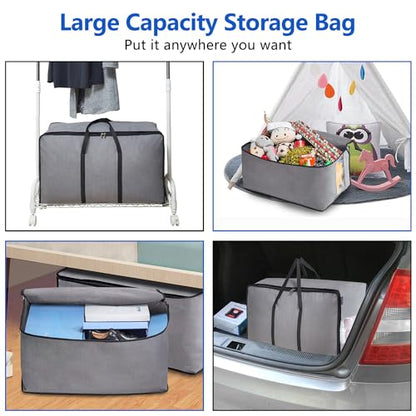 MISSLO Thick Over Size Storage Bag, Folding Organizer Bag, Under Bed Storage, College Carrying Bag for Bedding Comforters, Blanket, Clothes (Grey)