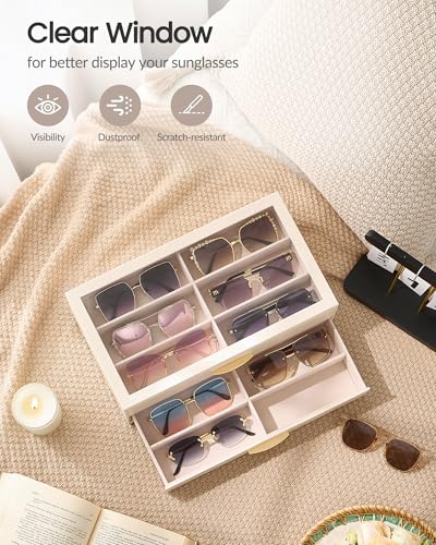 Lolalet Enlarged Sunglasses Organizer for women | Multi Eyewear Storage Box, Eye Glasses Case Display Holder with Clear Lid for Eyeglass Collection