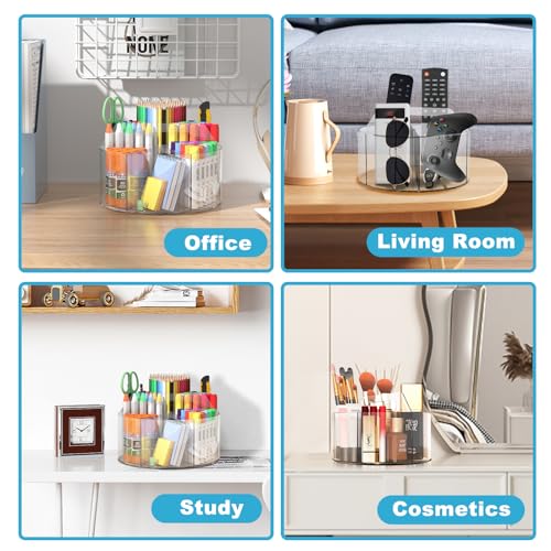 Rotating Markers Organizer for Kids, Acrylic Lazy Susan Organizers for Desks, 360 Degree Spinning Pencil Holders Pen Holders, Clear Arts and Crafts Organizer Storage, Art Supply Storage 6 Compartments
