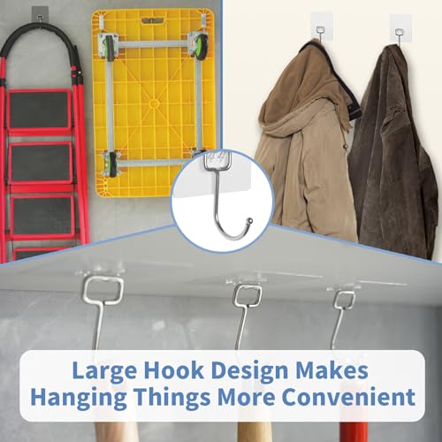 Adhesive Wall Hooks for Hanging - 60lb Heavy Duty Waterproof & Rustproof, Sticky Hooks for Walls No Damage, Kitchen/Bathroom/Rental (Ganchos para Pared) 10-Pack