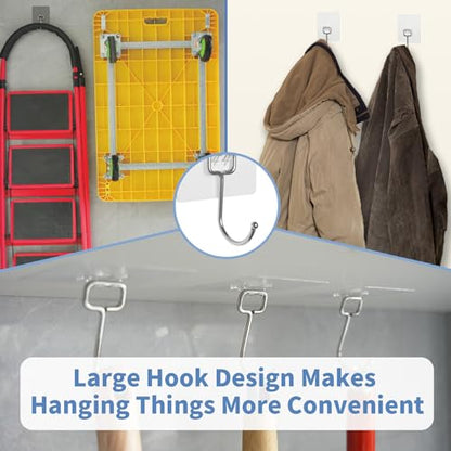 Adhesive Wall Hooks for Hanging - 60lb Heavy Duty Waterproof & Rustproof, Sticky Hooks for Walls No Damage, Kitchen/Bathroom/Rental (Ganchos para Pared) 10-Pack