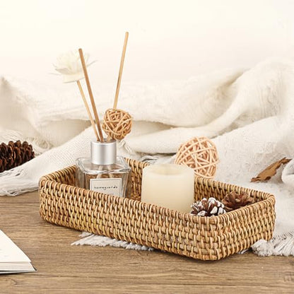 Hipiwe Key Basket for Entryway Table Small Natural Rattan Serving Tray | Wicker Storage Trays for Home Decor, Fruit Bowl Decorative Baskets for Kitchen, Coffee Table