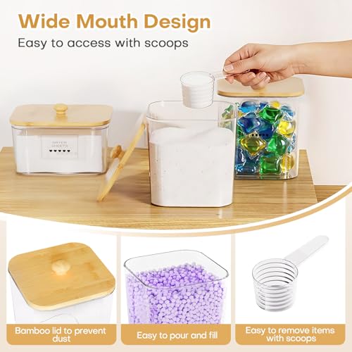 Homde Clear Laundry Detergent Dispenser: Reusable 3+2 Pack with Lids | Pods Container for Dryer Balls - Plastic Sheets Holder Set for Scent Booster