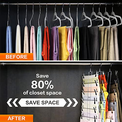 3 Pack Pants-Hangers-Space-Saving, 6 Tier-Closet-Organizers-and-Storage | Skirt Hangers with Clips, Closet-Organizer-Clothes-Organization Jeans Scarf Hangers,College-Dorm-Room-Essentials Decor