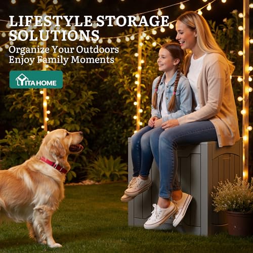 YITAHOME 31 Gallon Outdoor Storage Box | Resin Deck Box and Waterproof Package Delivery Box for Gardening Tools, Pool Supplies, Patio Furniture, Lockable, Taupe