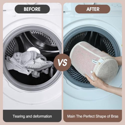 100% Pure Cotton Mesh Laundry Bags, Bra Washing Bags for Laundry, No Dye, Set of 3, Natural(8x6.5 Inch)