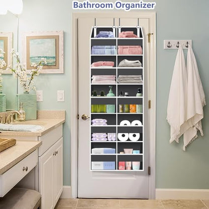 Heavy Duty Over The Door Organizer 5 Tiers, Extra Large Behind Door Storage of 10 Big Front & 10 Mesh Pockets, 80lb Weight Capacity, Hanging Doors Storage Organizer for Closet Bedroom Nursery, Grey