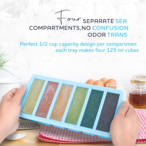 Silicone Freezer Molds with Lids, 1/2 Cup Soup Freezer Container Reinforced Steel Ring Top for freezing Soup Sauce Broth Leftovers, Silicone Freezer tray 2-Pack, Oven & Dishwasher Safe