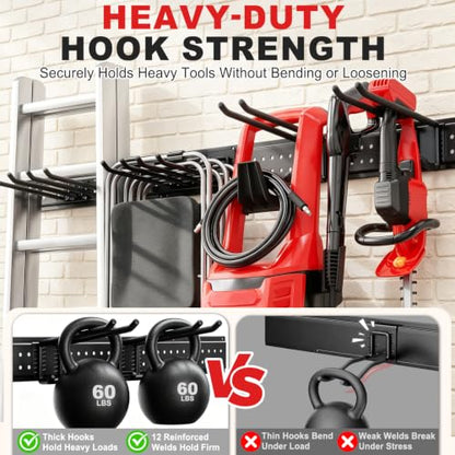 Garage Tool Organizer Wall Mount 49.5 inches with 10 Adjustable Heavy-Duty Hooks, Garage Organization, Garden Tool Storage Rack, Yard, and Shed, Holds Up to 400 lbs