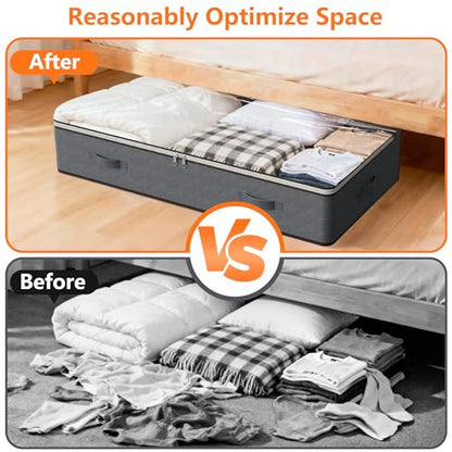 90L Under Bed Storage Containers,4-Pack Closet Organizer Storage Bins ,Grey | for Organization and Storage Clothes, Shoes, Blankets & Pillows,Visible Transparent Top Storage Bins with Lids