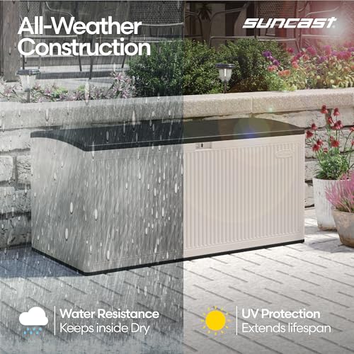 Suncast XL Deck Box, 160 Gal, Resin Reeded, Lockable, Iron Ore, French Gray
