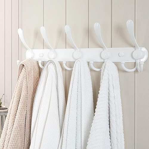 Wall Mounted Coat Rack - 5 Tri Hooks, Heavy Duty, Stainless Steel, Metal Coat Hook Rail for Coat Hat Towel Purse Robes Mudroom Bathroom Entryway (White, 2 Packs)