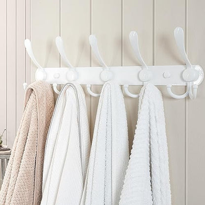 Wall Mounted Coat Rack - 5 Tri Hooks, Heavy Duty, Stainless Steel, Metal Coat Hook Rail for Coat Hat Towel Purse Robes Mudroom Bathroom Entryway (White, 2 Packs)