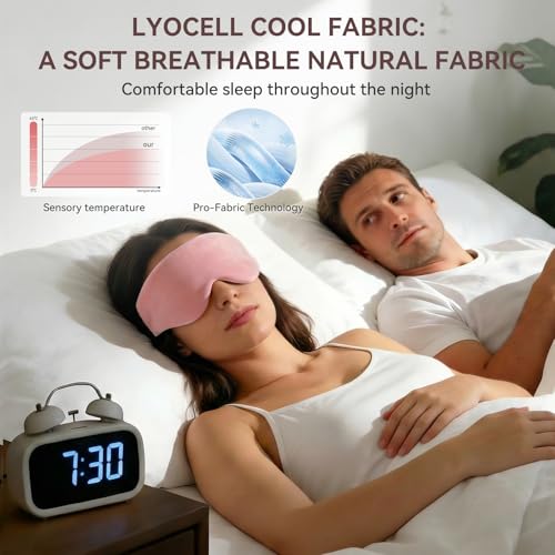 Lyocell Weighted Sleep Eye Mask for Women Men, 5.3oz & 7oz, Removable Washable Weighted Bag, Light Blocking Eye Cover, Soft Eye Shade for Travel Essentials, Office Naps, Gift,Pink