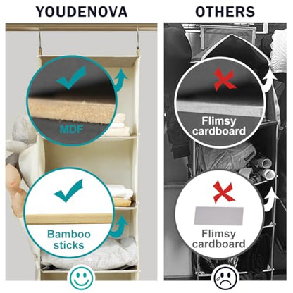 YOUDENOVA Hanging Closet Organizer and Storage, 6-Shelf, Beige | Breathable Fabric, 2 Side Pockets, Clothes Organizer, Hanging Shelves, Closet Storage, College Dorm Room Essentials for Guys