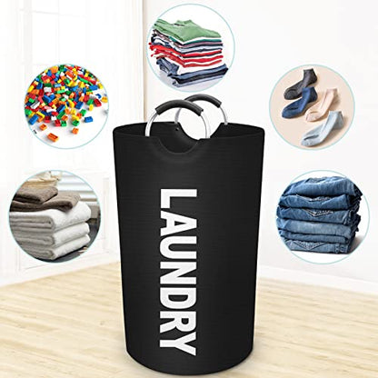 90L Large Laundry Basket, Dirty Clothes Waterproof Laundry Hamper, Black | Collapsible Laundry Basket with Foam Protected Aluminum Handles for Laundry Dorm Family, Black Dirty Clothes Hamper
