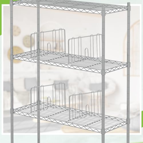 6 Pcs 18" W x 9" H Wire Shelf Divider Chrome Plated Steel Wire Rack Divider for Shelving Metal Accessories for Bathroom Kitchen Office Pantry Room Storage Organization, Silver