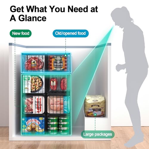 Freezer Organizer Bins, 4 Pack Big Baskets for 5/ 7 Cu.FT Deep Freezer | Stackable Chest Freezer Organizer Bins, Foldable Baskets with Handles, Black Storage Container Baskets for Sort Frozen Meats